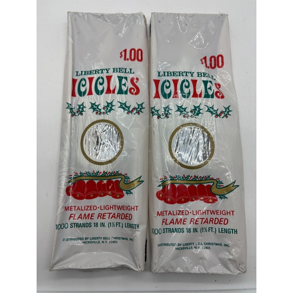 Vintage Liberty Bell Christmas Silver Tree Tinsel Icicles 1000pc 2 Boxes